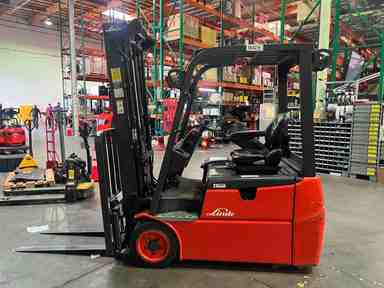 Used 2021 LINDE E18_346-20 Forklift – Electric Sit Down 3 Wheel, 3500 lb Capacity, 91” Mast, 2026 Hours – $27500.00 – Anaheim - Thumbnail 1