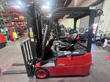 Used 2022 LINDE E18_346-20 Forklift – Electric Sit Down 3 Wheel, 3500 lb Capacity, 87” Mast, 4496 Hours – $24500.00 – Anaheim - Thumbnail 1