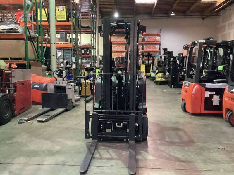 LINDE E18S_1346-20 Electric Stand Up Counterbalance forklift, 3500 capacity, 196 lift height. Serial A11346L00113, Year 2022.