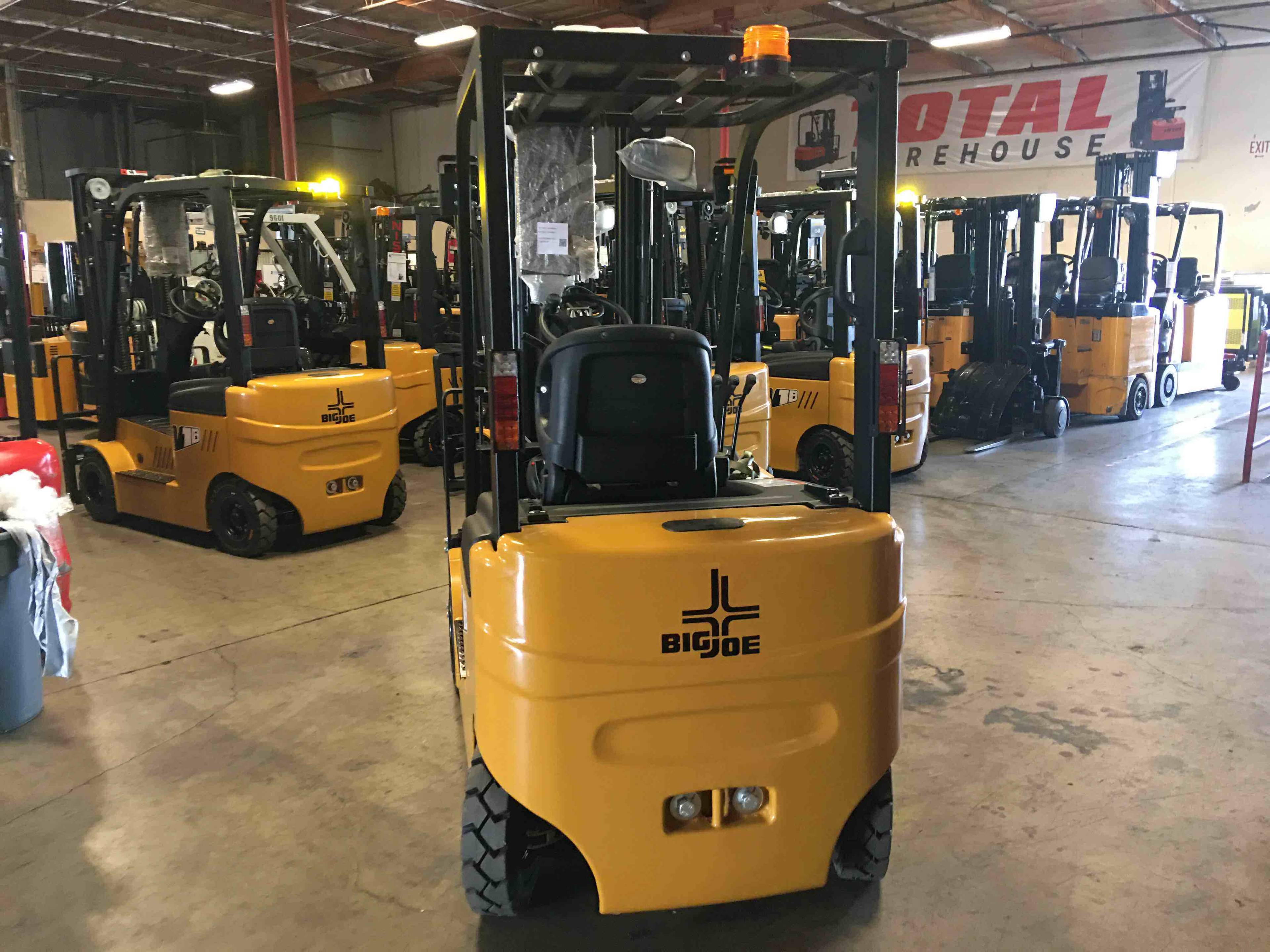 BIG JOE LXE-44 Electric Sit Down 4 Wheel forklift, 4400 capacity, 197 lift height. Serial 2281600392, Year 2019.
