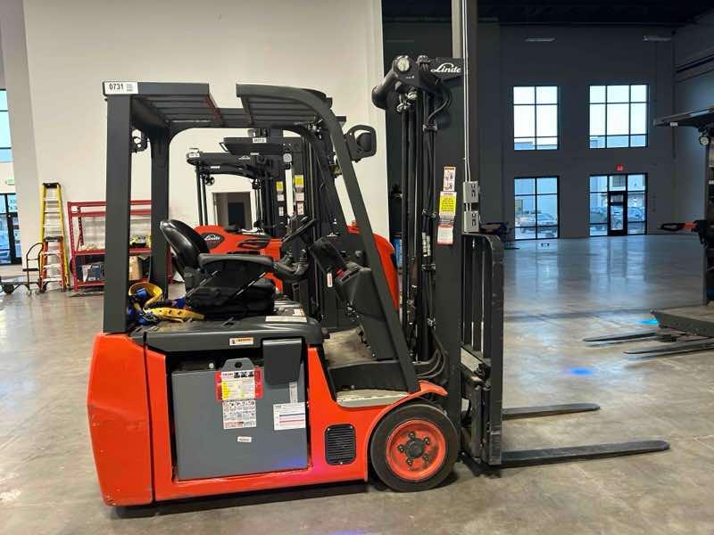 Main Image Used 2022 LINDE E18_346-20 Forklift – Electric Sit Down 3 Wheel, 3500 lb Capacity, 87” Mast, 825 Hours – $43400.00 – Salt Lake City – View 1