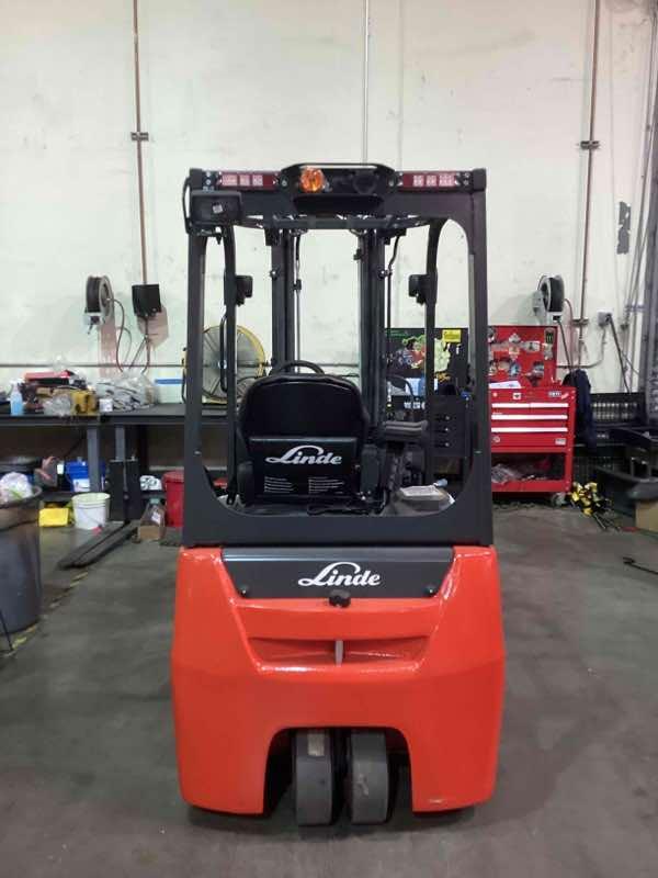 Used 2022 LINDE E18_346-20 Forklift – Electric Sit Down 3 Wheel, 3500 lb Capacity, 87” Mast, 2379 Hours – $27500.00 – Anaheim  – View 1