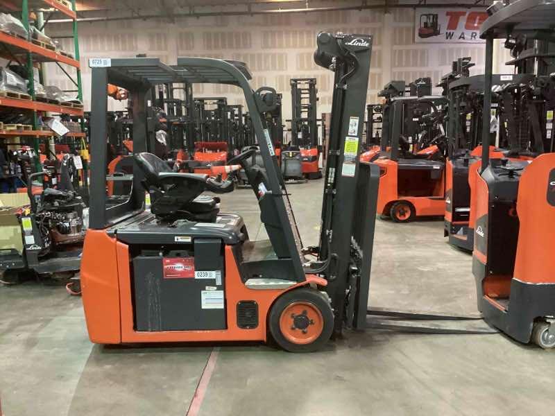 Used 2022 LINDE E18_346-20 Forklift – Electric Sit Down 3 Wheel, 3500 lb Capacity, 87” Mast, 1915 Hours – $31500.00 – Anaheim  – View 1