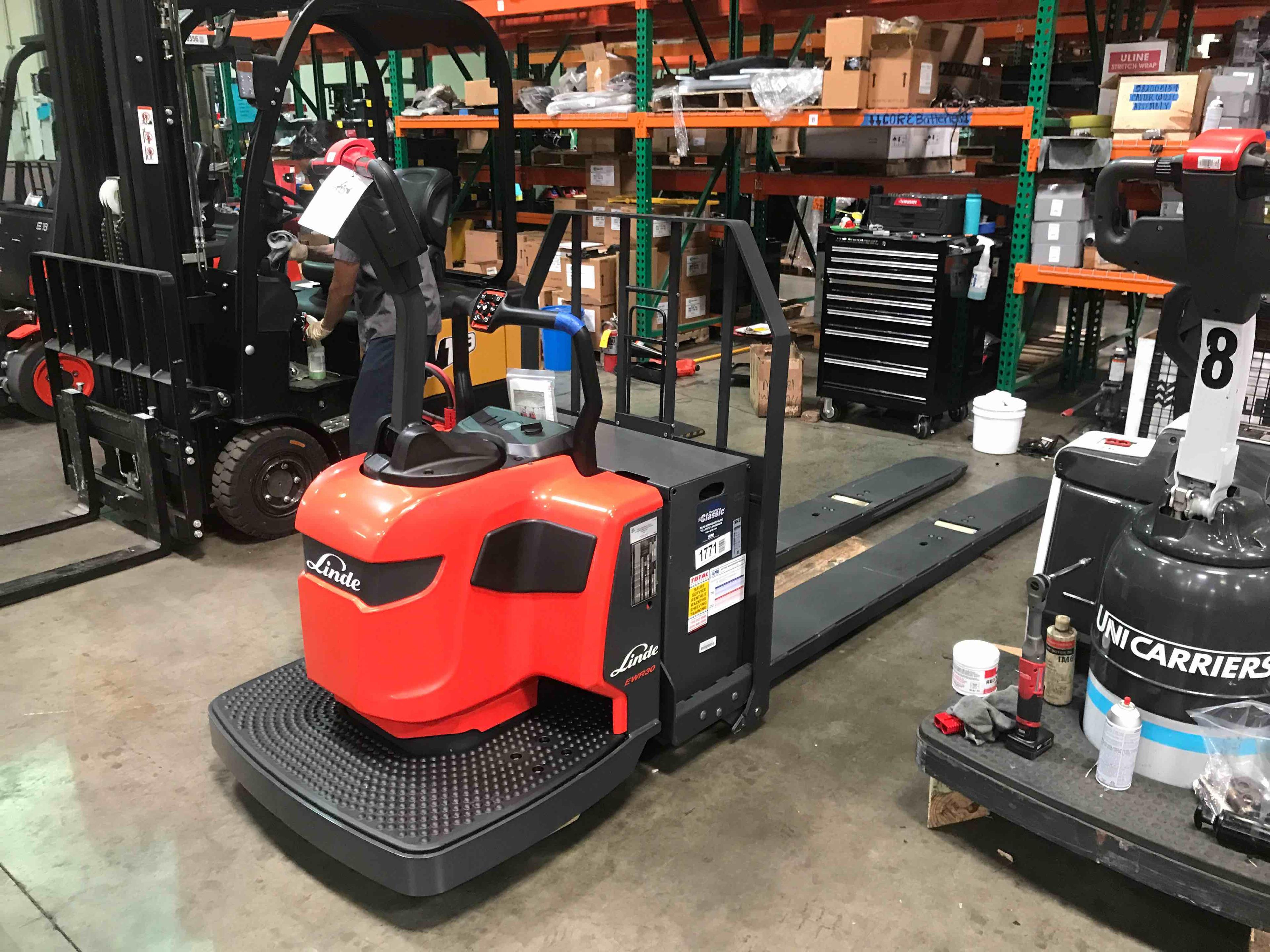 Main Image Used 2021 LINDE EWR30_1101-02-27X96 Forklift – Double Rider Jack, 6000 lb Capacity, 3” Mast, 1663 Hours – $9800.00 – Anaheim – View 3