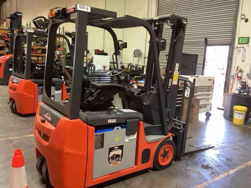 Main Image Used 2023 LINDE E18_346-20 Forklift – Electric Sit Down 3 Wheel, 3500 lb Capacity, 87” Mast, 696 Hours – $29500.00 – Anaheim – View 1