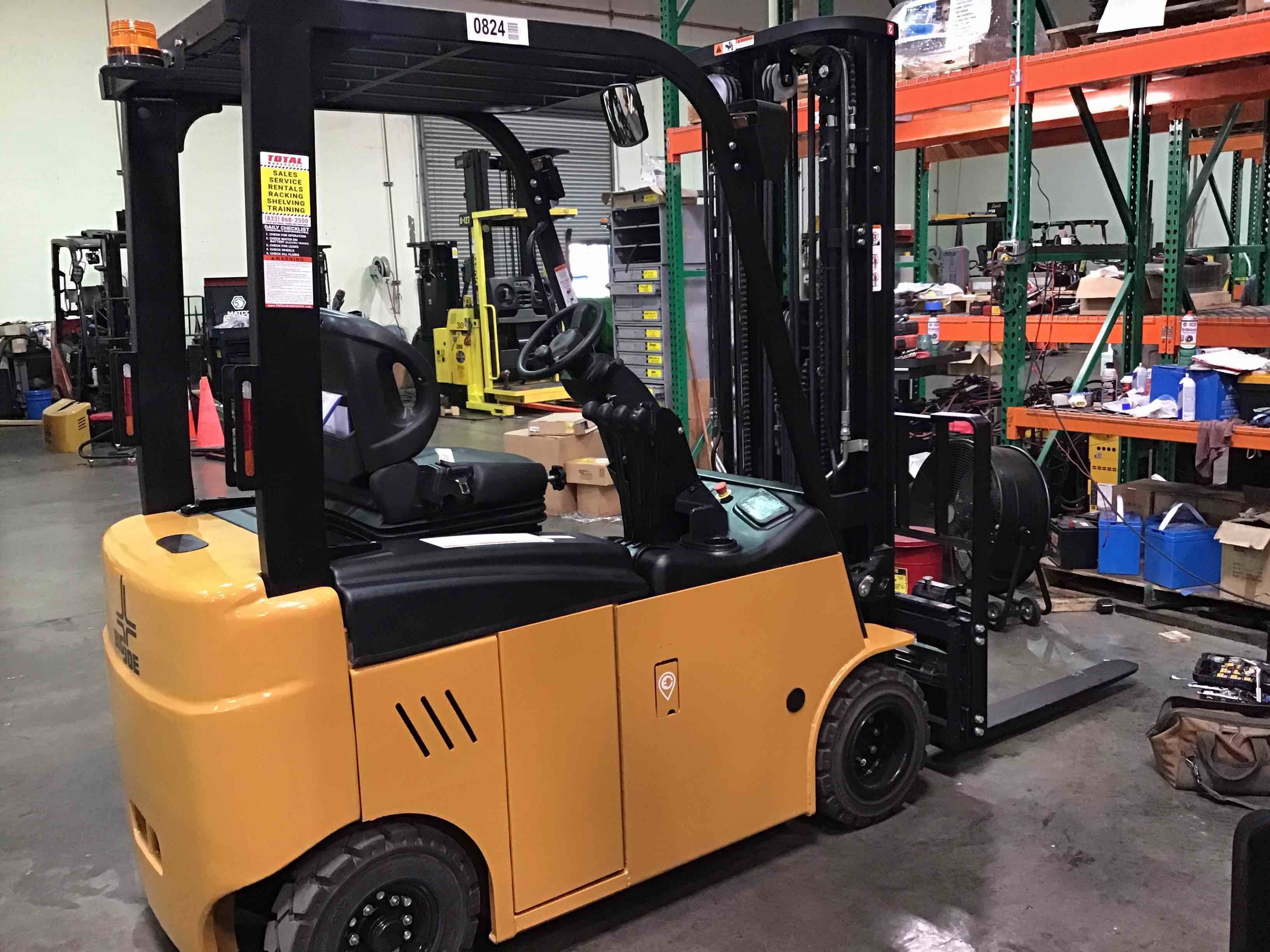 BIG JOE LXE-44 Electric Sit Down 4 Wheel forklift, 4400 capacity, 197 lift height. Serial 2301600824, Year 2021-E.