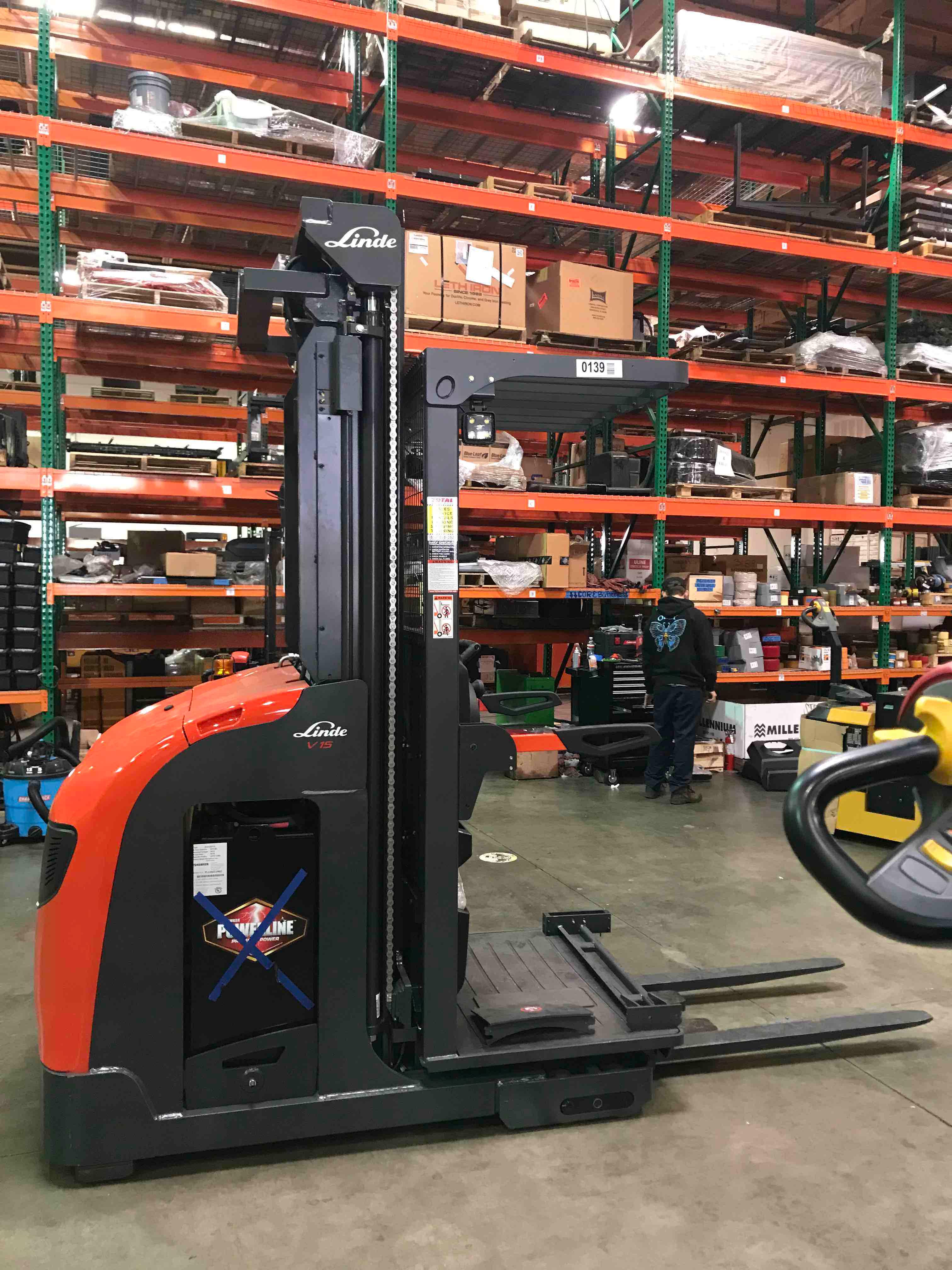 Main Image Used 2021 LINDE V15P_5215 Forklift – Electric Order Picker, 3000 lb Capacity, 107” Mast, 1751 Hours – $24500.00 – Anaheim – View 4