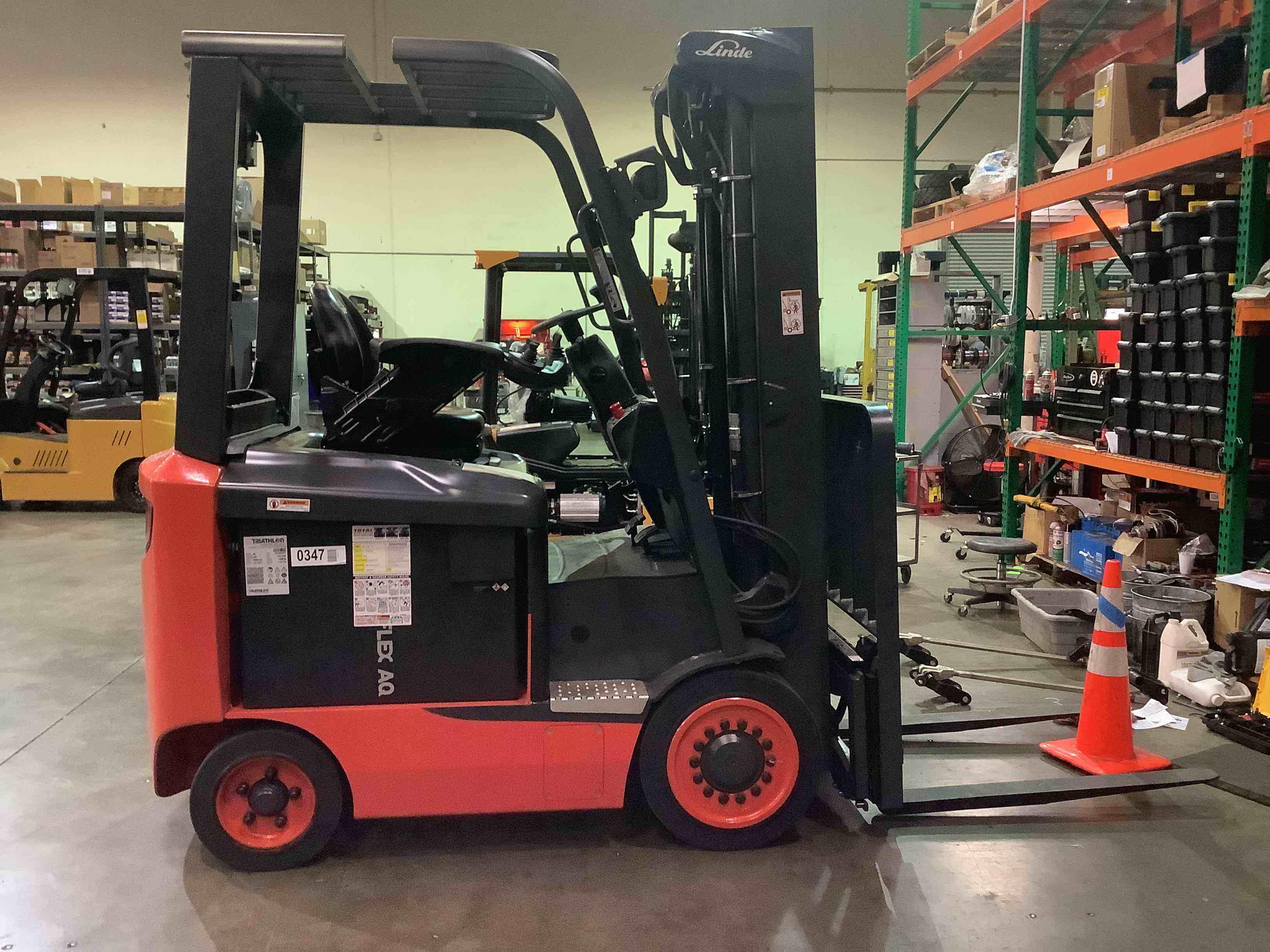 Main Image Used 2021 LINDE E25C_1347 Forklift – Electric Sit Down 4 Wheel, 5000 lb Capacity, 91” Mast, 1379 Hours – $39500.00 – Anaheim – View 1