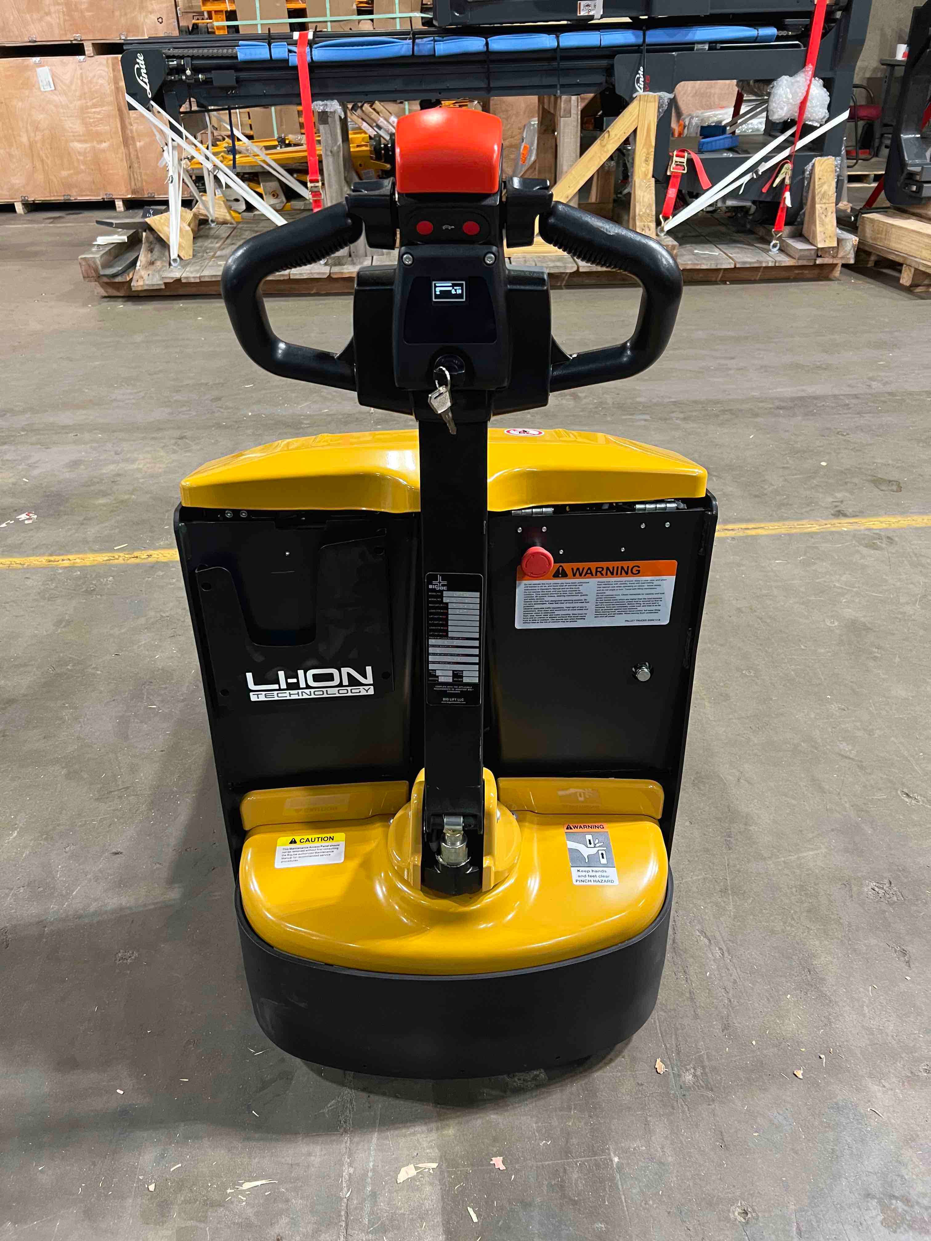 BIG JOE LPT-44 27X48 Electric Pallet Jack (Lithium) forklift, 4500 capacity, 7.75 lift height. Serial 3301702566, Year 2022.