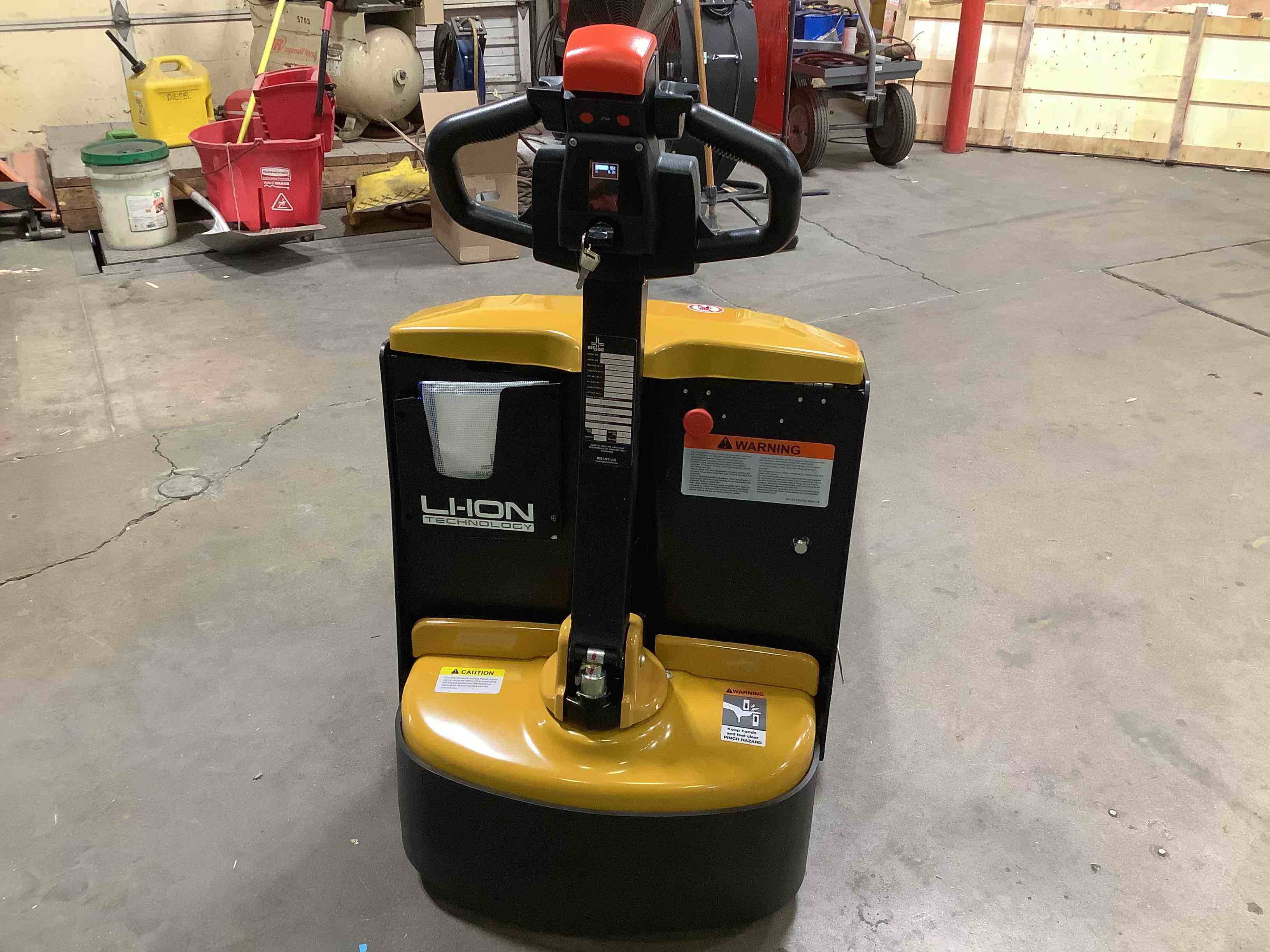 BIG JOE LPT-44 27X48 Electric Pallet Jack (Lithium) forklift, 4500 capacity, 7.75 lift height. Serial 3301702547, Year 2021.