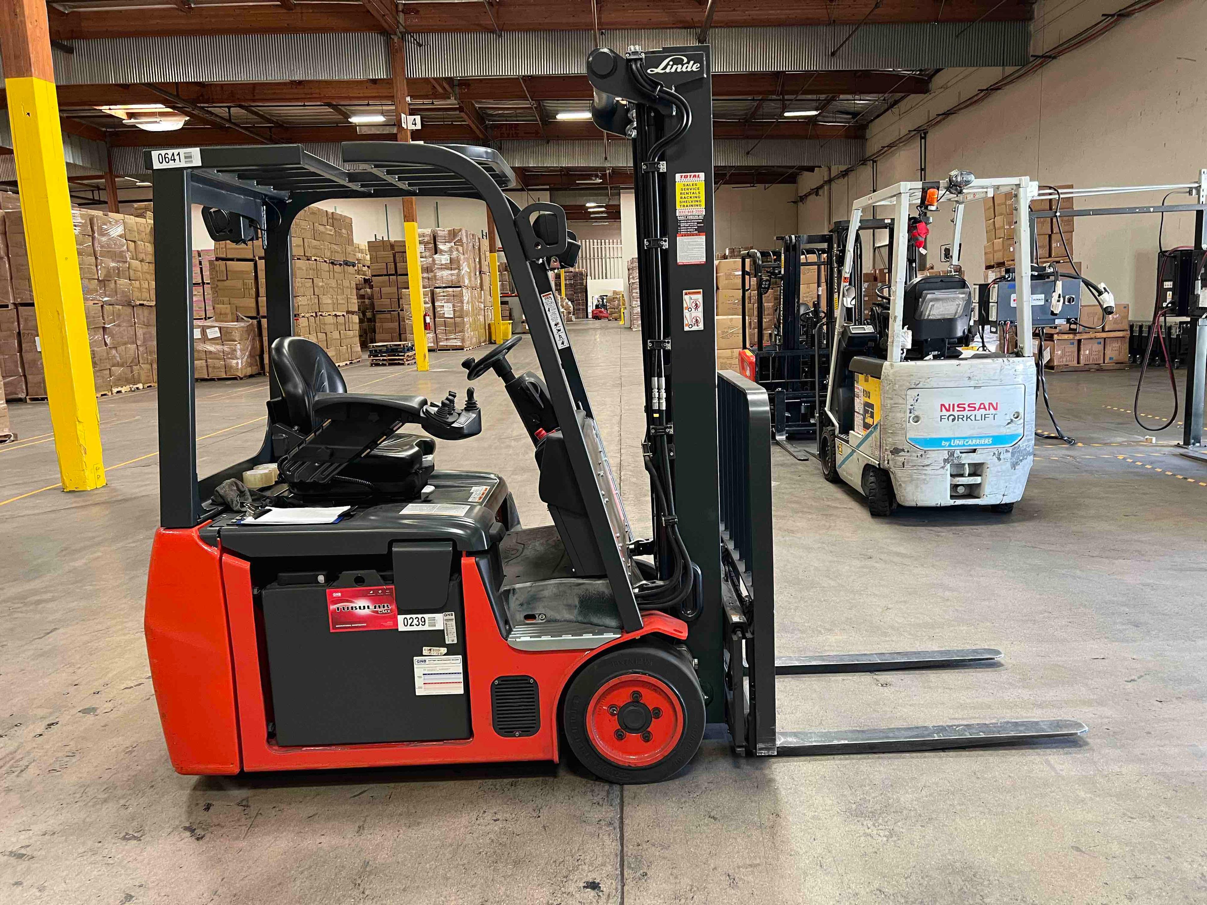 Main Image Used 2021 LINDE E18_346-20-DOHG Forklift – Electric Sit Down 3 Wheel, 3500 lb Capacity, 91” Mast, 2212 Hours – $27500.00 – Anaheim – View 3