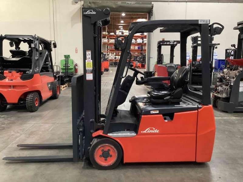 Main Image Used 2022 LINDE E18_346-20 Forklift – Electric Sit Down 3 Wheel, 3500 lb Capacity, 87” Mast, 1317 Hours – $31500.00 – Anaheim – View 1