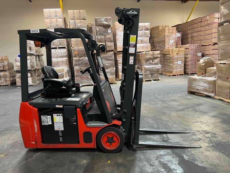 Main Image Used 2021 LINDE E18_346-20 Forklift – Electric Sit Down 3 Wheel, 3500 lb Capacity, 91” Mast, 2026 Hours – $27500.00 – Anaheim – View 4