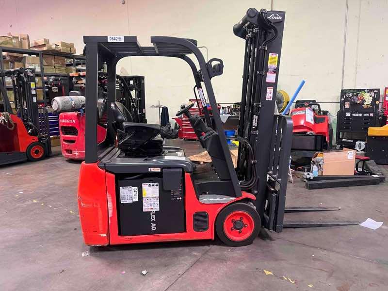 Main Image Used 2021 LINDE E18_346-20 Forklift – Electric Sit Down 3 Wheel, 3500 lb Capacity, 91” Mast, 2026 Hours – $27500.00 – Anaheim – View 2