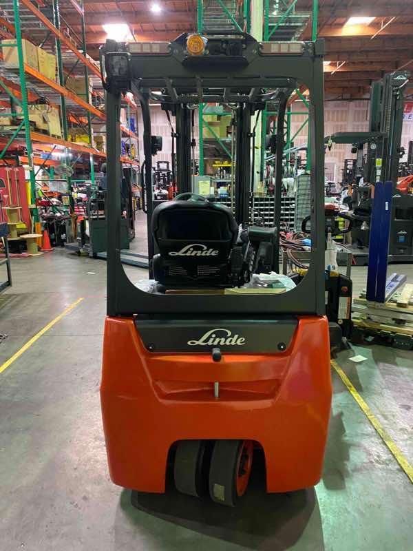 Main Image Used 2022 LINDE E18_346-20 Forklift – Electric Sit Down 3 Wheel, 3500 lb Capacity, 87” Mast, 649 Hours – $38000.00 – Anaheim – View 1