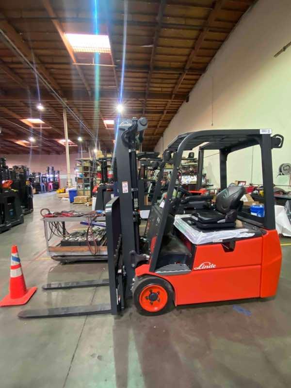 Main Image Used 2022 LINDE E18_346-20 Forklift – Electric Sit Down 3 Wheel, 3500 lb Capacity, 87” Mast, 649 Hours – $38000.00 – Anaheim – View 2