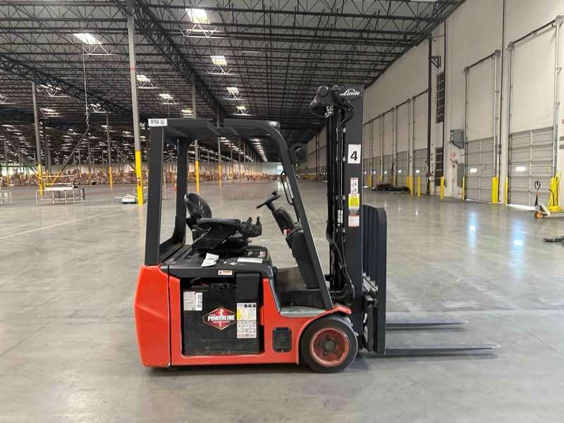 Main Image Used 2022 LINDE E18_346-20 Forklift – Electric Sit Down 3 Wheel, 3500 lb Capacity, 91” Mast, 3063 Hours – $29500.00 – Anaheim – View 2
