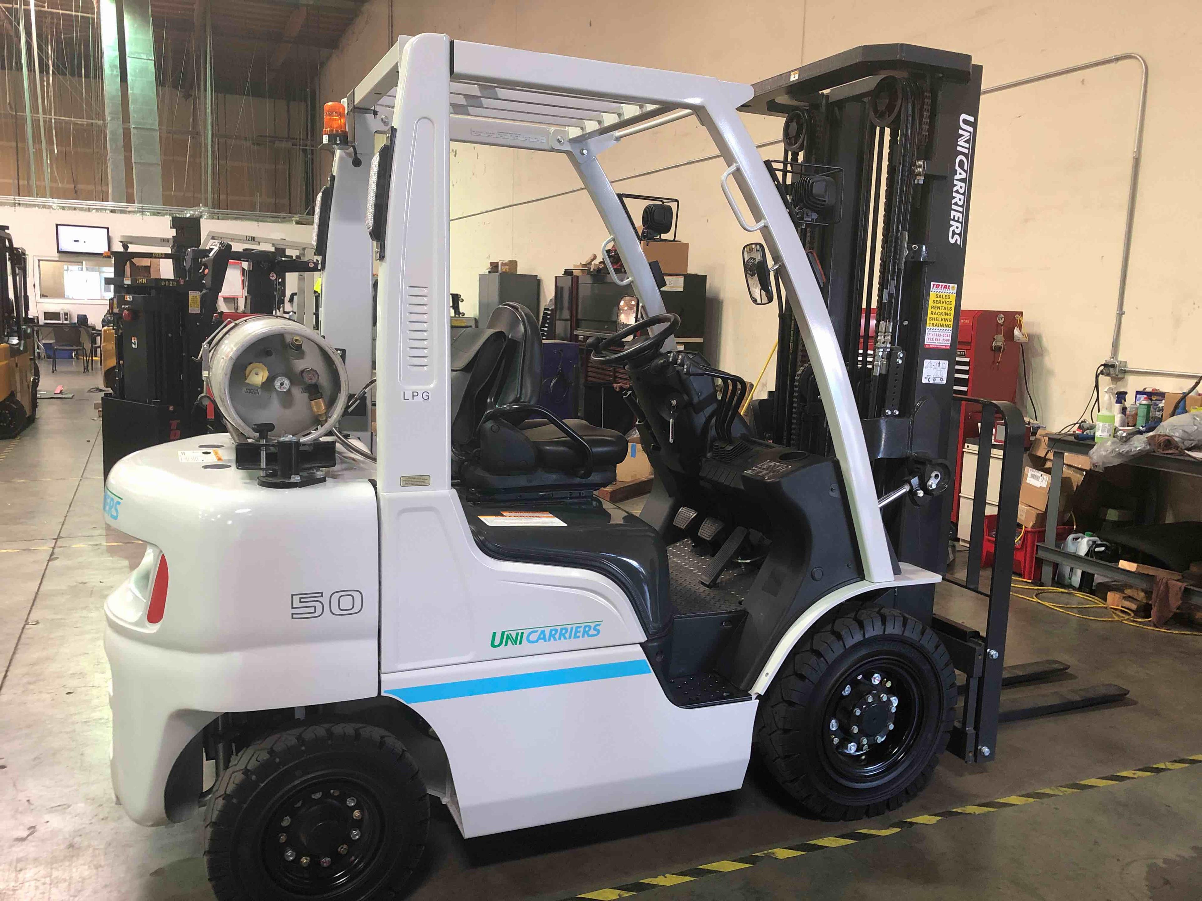Main Image Used 2020 NISSAN PF50LP Forklift – LPG Pneumatic, 5000 lb Capacity, 87” Mast, 2624 Hours – $26500.00 – Anaheim – View 2