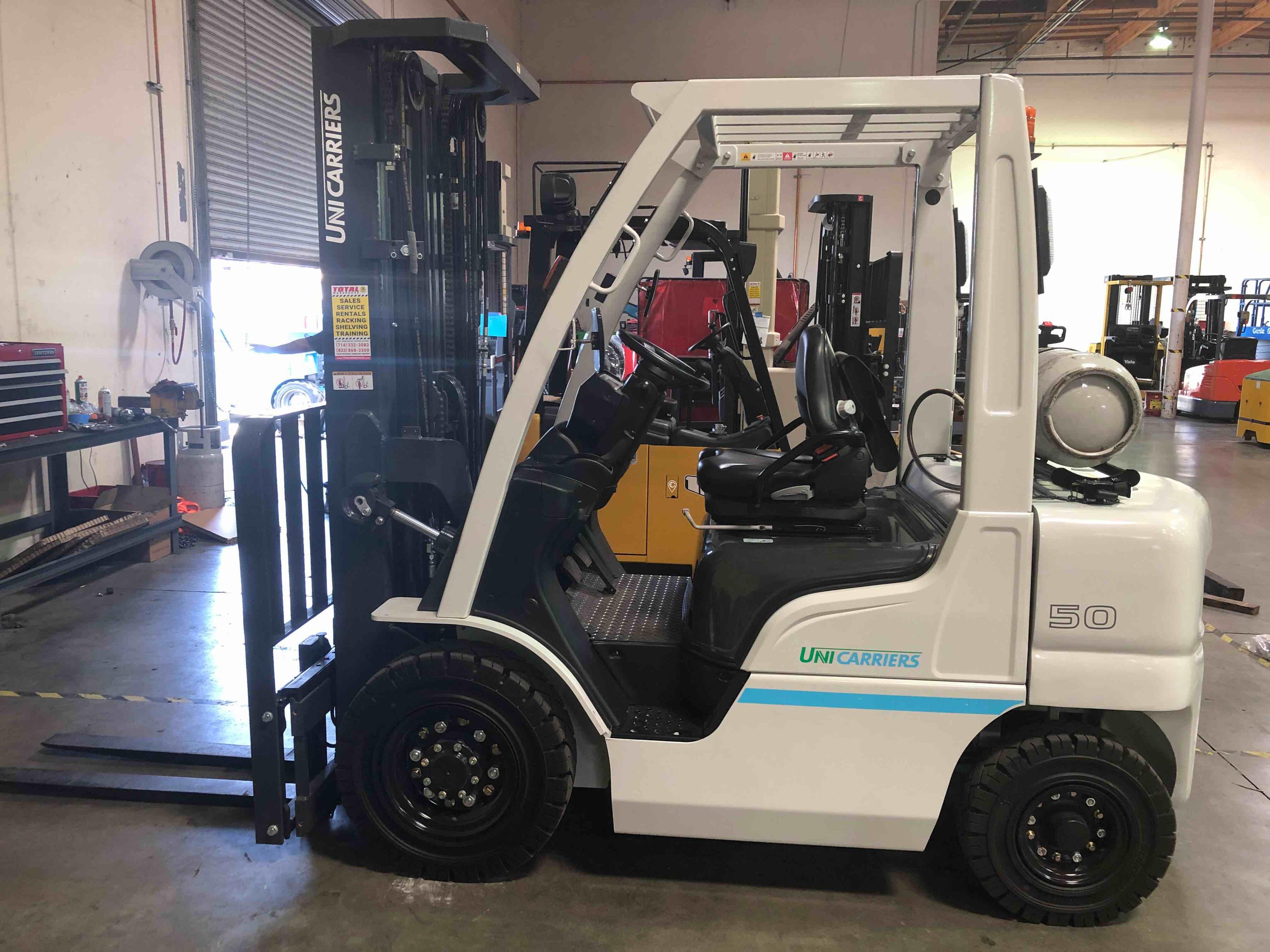 Main Image Used 2020 NISSAN PF50LP Forklift – LPG Pneumatic, 5000 lb Capacity, 87” Mast, 2624 Hours – $26500.00 – Anaheim – View 3