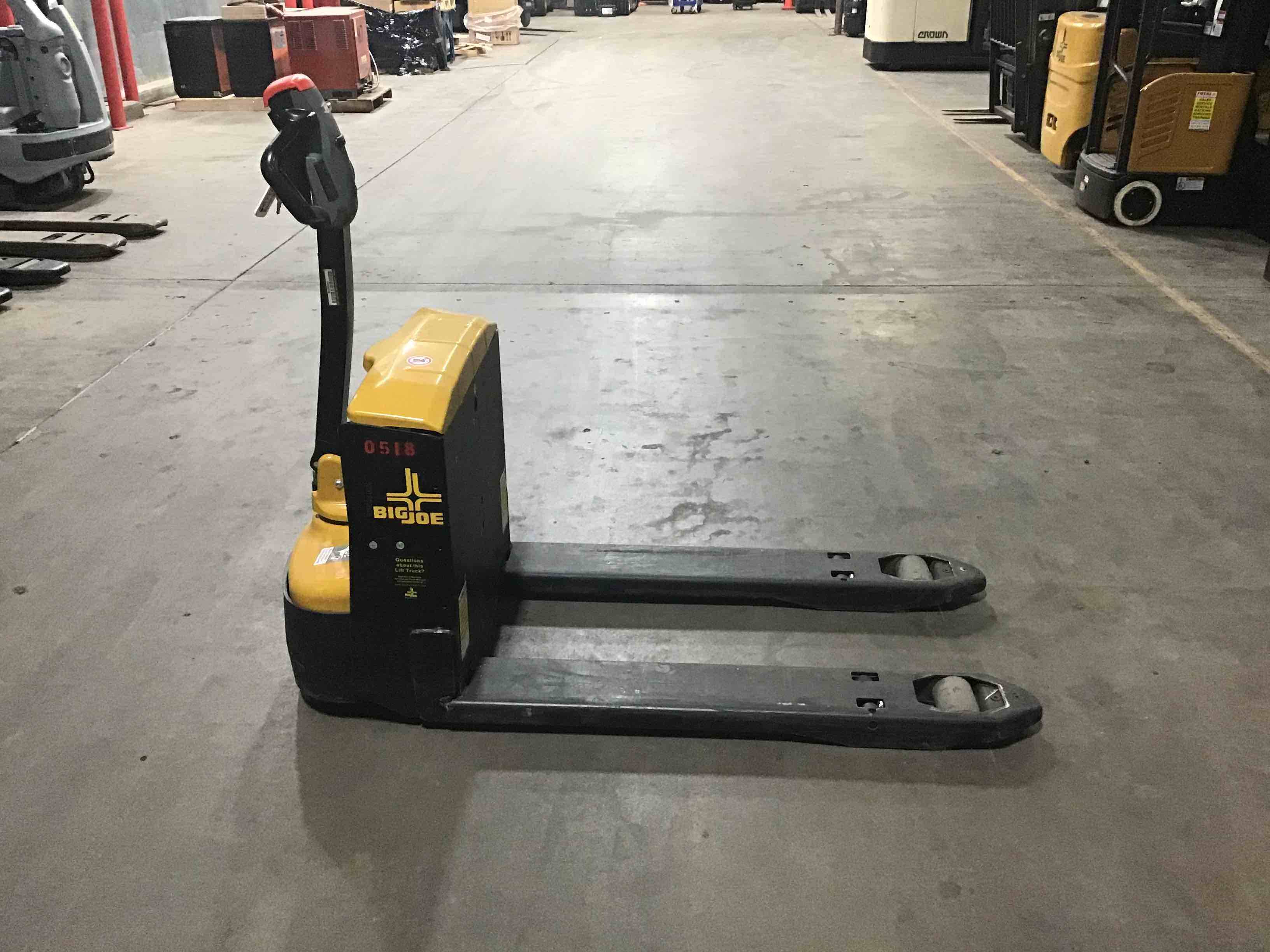 BIG JOE LPT-44 27X48 Electric Pallet Jack (Lithium) forklift, 4500 capacity, 7.75 lift height. Serial 3291200518, Year 2022.