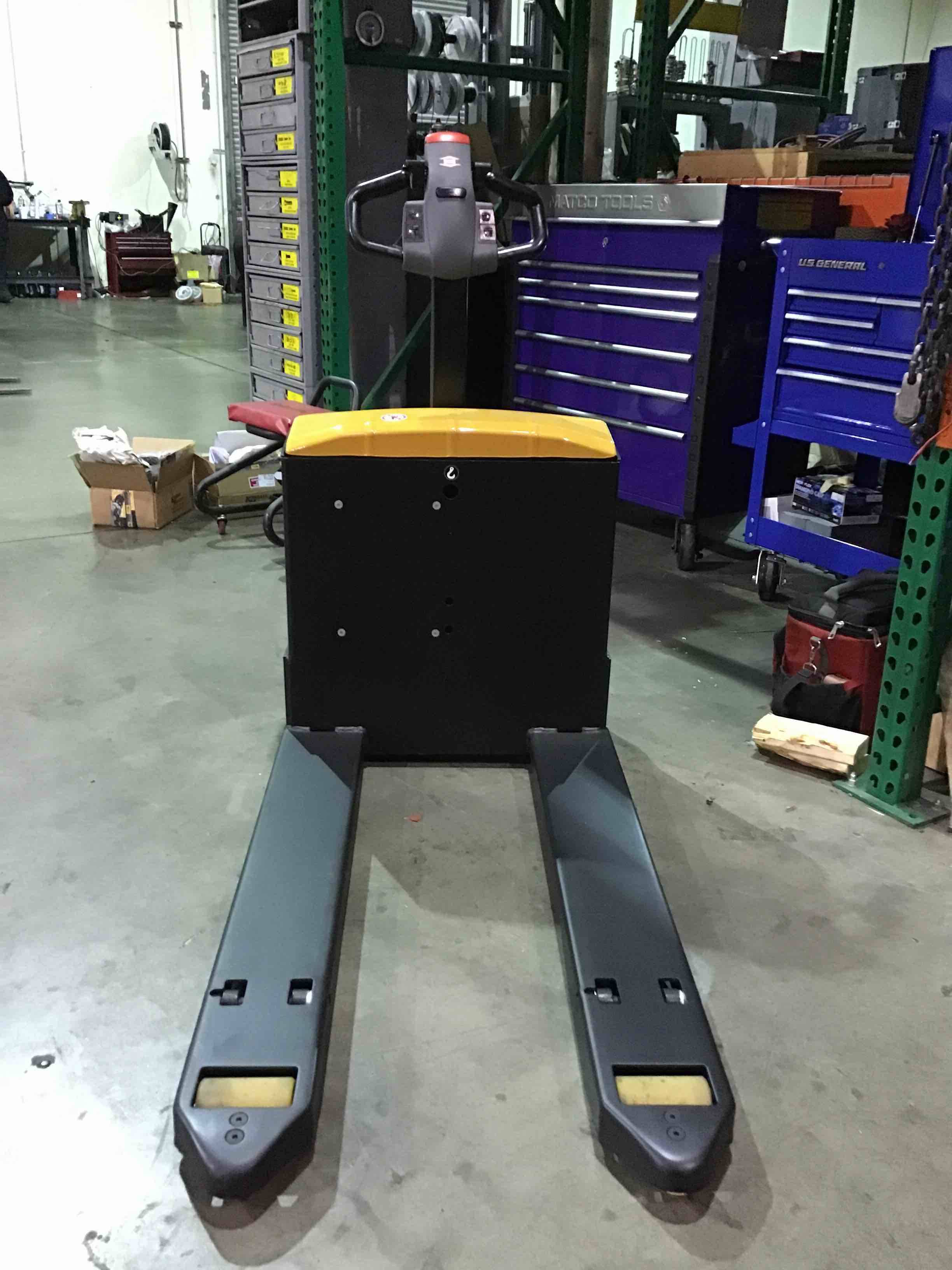 BIG JOE LPT-44 27X48 Electric Pallet Jack (Lithium) forklift, 4500 capacity, 7.75 lift height. Serial 3291902154, Year 2021-A.