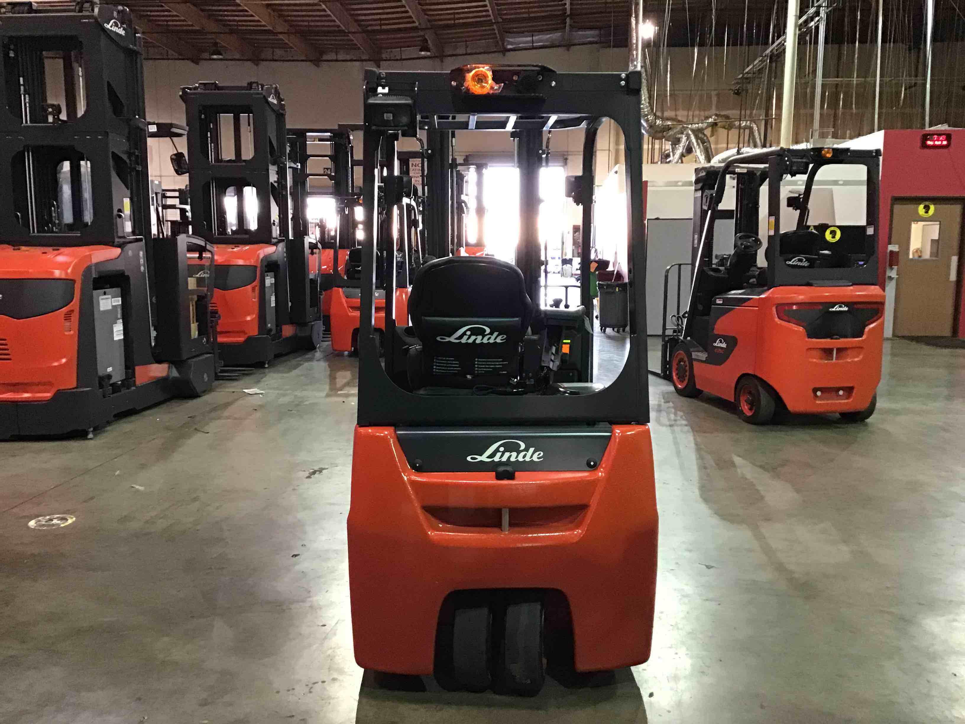 Main Image Used 2021 LINDE E18_346-20 Forklift – Electric Sit Down 3 Wheel, 3500 lb Capacity, 80” Mast, 49 Hours – $43225.00 – Anaheim – View 1