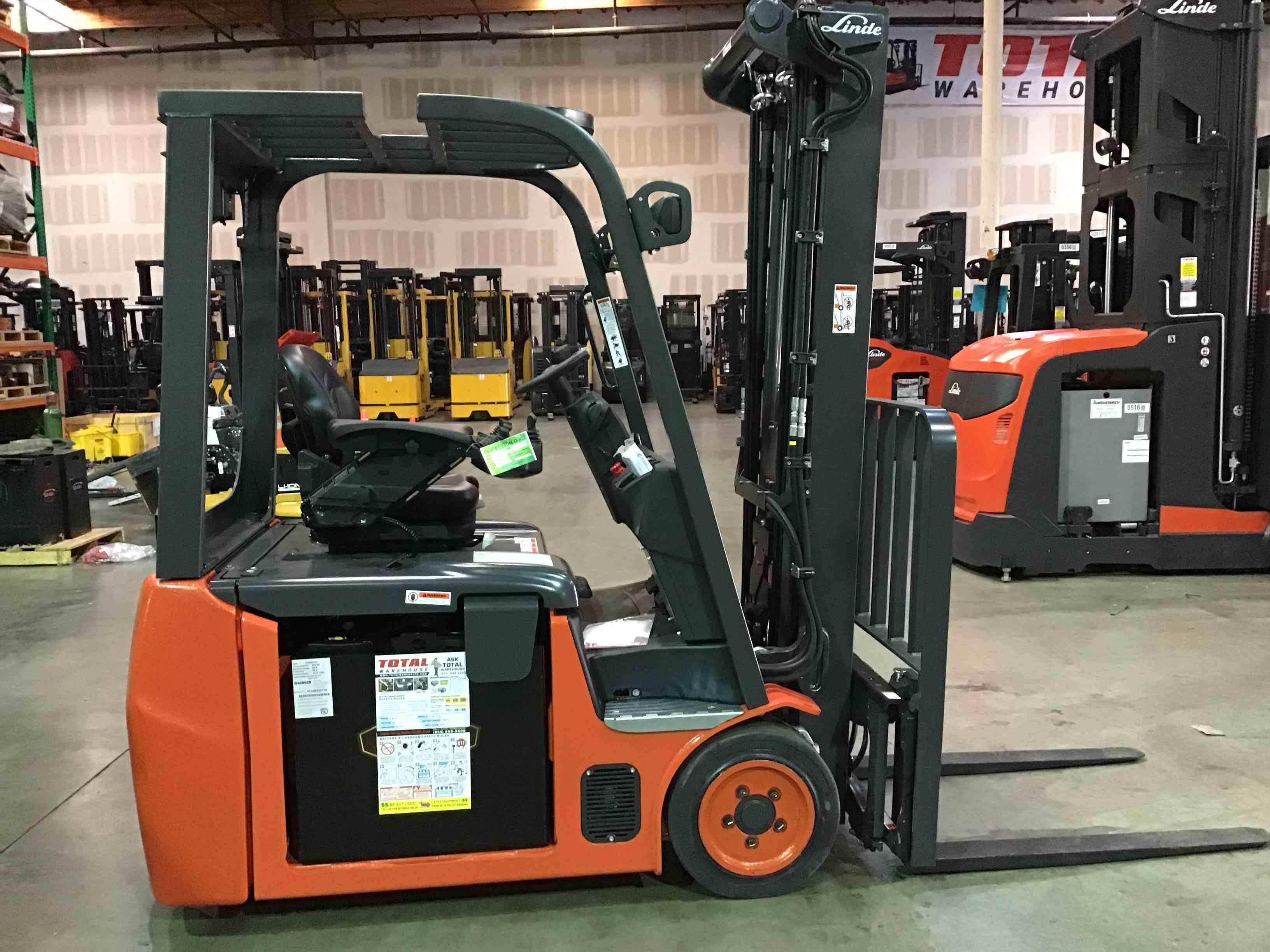Main Image Used 2021 LINDE E18_346-20 Forklift – Electric Sit Down 3 Wheel, 3500 lb Capacity, 80” Mast, 49 Hours – $43225.00 – Anaheim – View 3