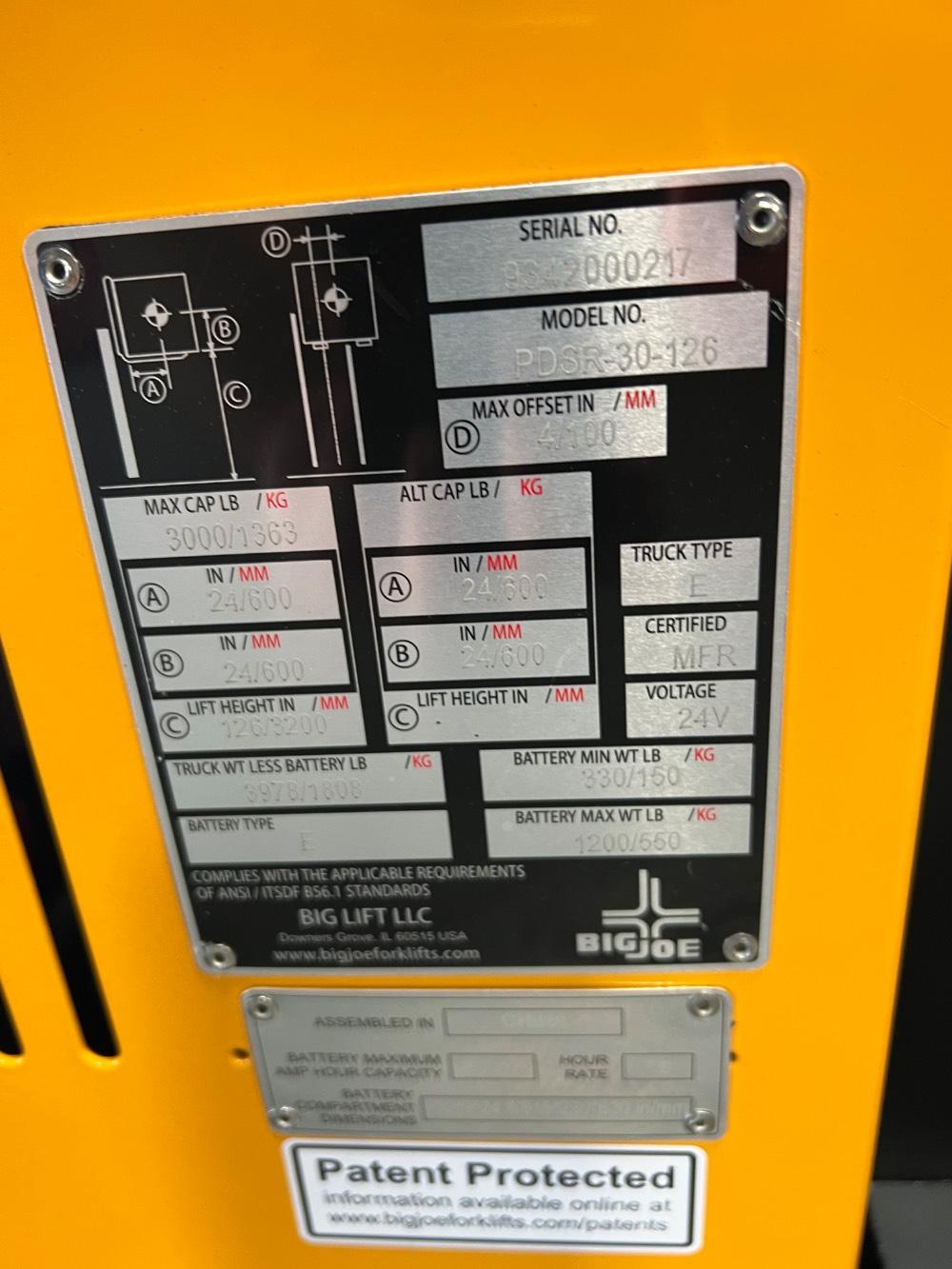 Main Image Big Joe PDSR30-126 Walkie Reach Stacker, photo 5 of 5
