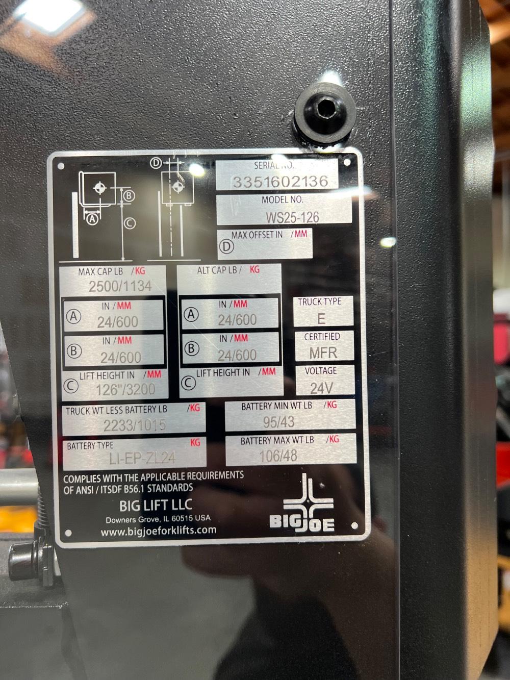 Main Image Big Joe WS25-126 Walkie Straddle Stacker, photo 4 of 4