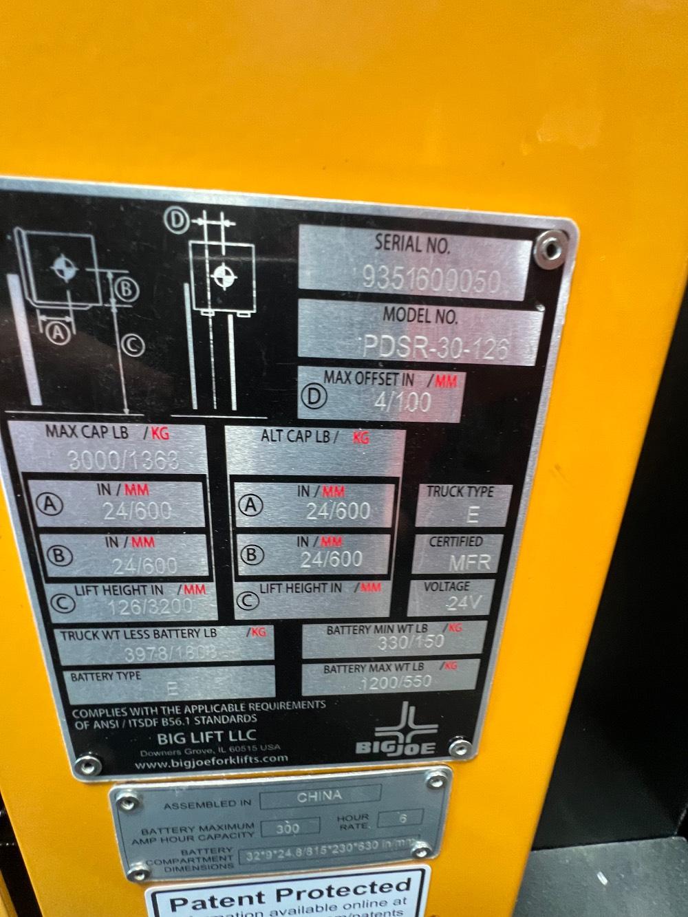 Main Image Big Joe PDSR30-126 Walkie Reach Stacker, photo 4 of 4