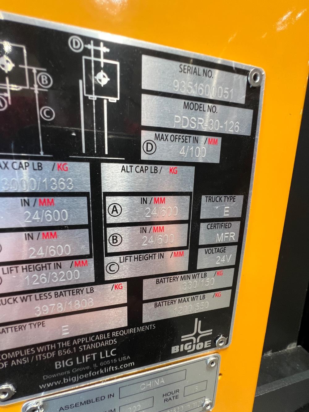 Main Image Big Joe PDSR30-126 Walkie Reach Stacker, photo 5 of 5